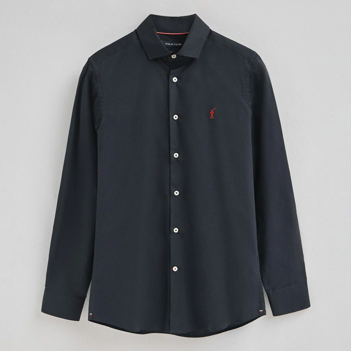 Camisa azul marino de poplin y corte slim con logo Rigby Go