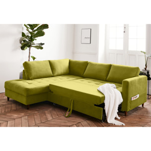 Anna - canapé d'angle gauche - 5 places - convertible - en velours - Vert Olive