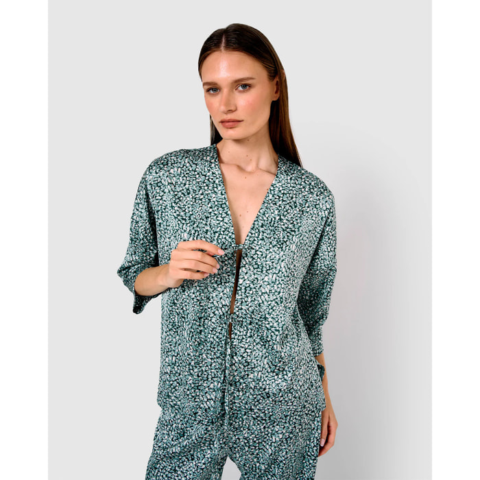 Blusa satén lazos synca agua marina