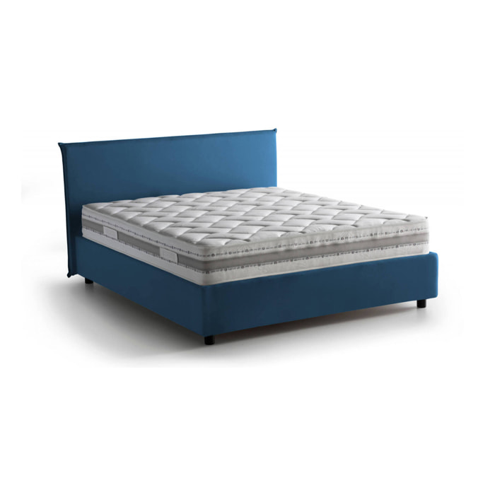 Letto matrimoniale Ariadni, Letto contenitore con rivestimento in tessuto, 100% Made in Italy, Apertura frontale, con materasso Cm 160x200 incluso, Blu