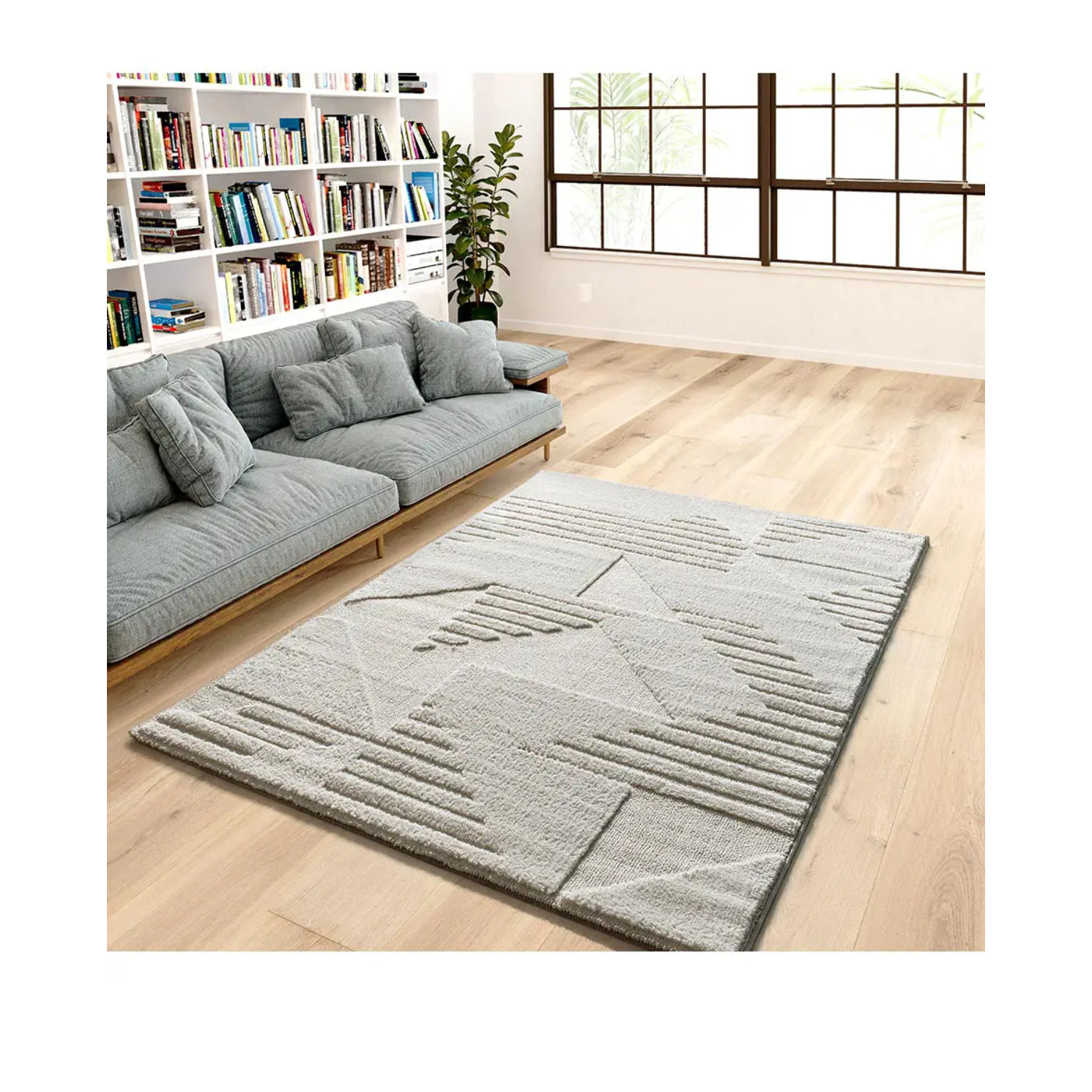 NUMA Alfombra shaggy geométrica con relieve en blanco, varias medidas disponibles