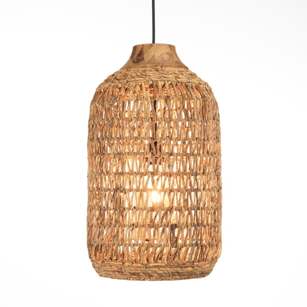 SIXTINE - Suspension 30x30cm en abaca couleur naturelle et teck recyclé