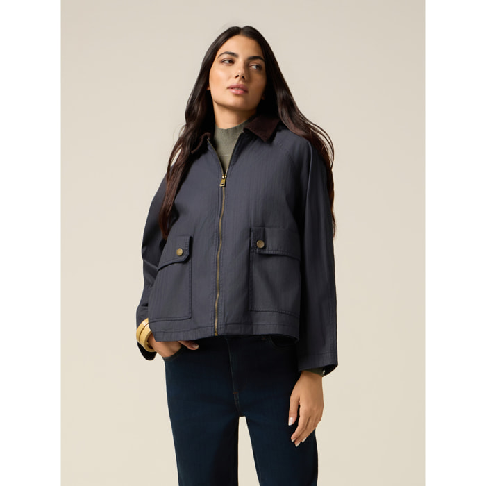 Oltre - Parka corto in cotone con cappuccio - Blu