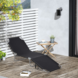Tumbona Plegable Tumbona Jardín Exterior con Respaldo Ajustable en 5 Posiciones y Estructura Metálica Carga 120 kg para Terraza Piscina Playa 187x55x24 cm Negro