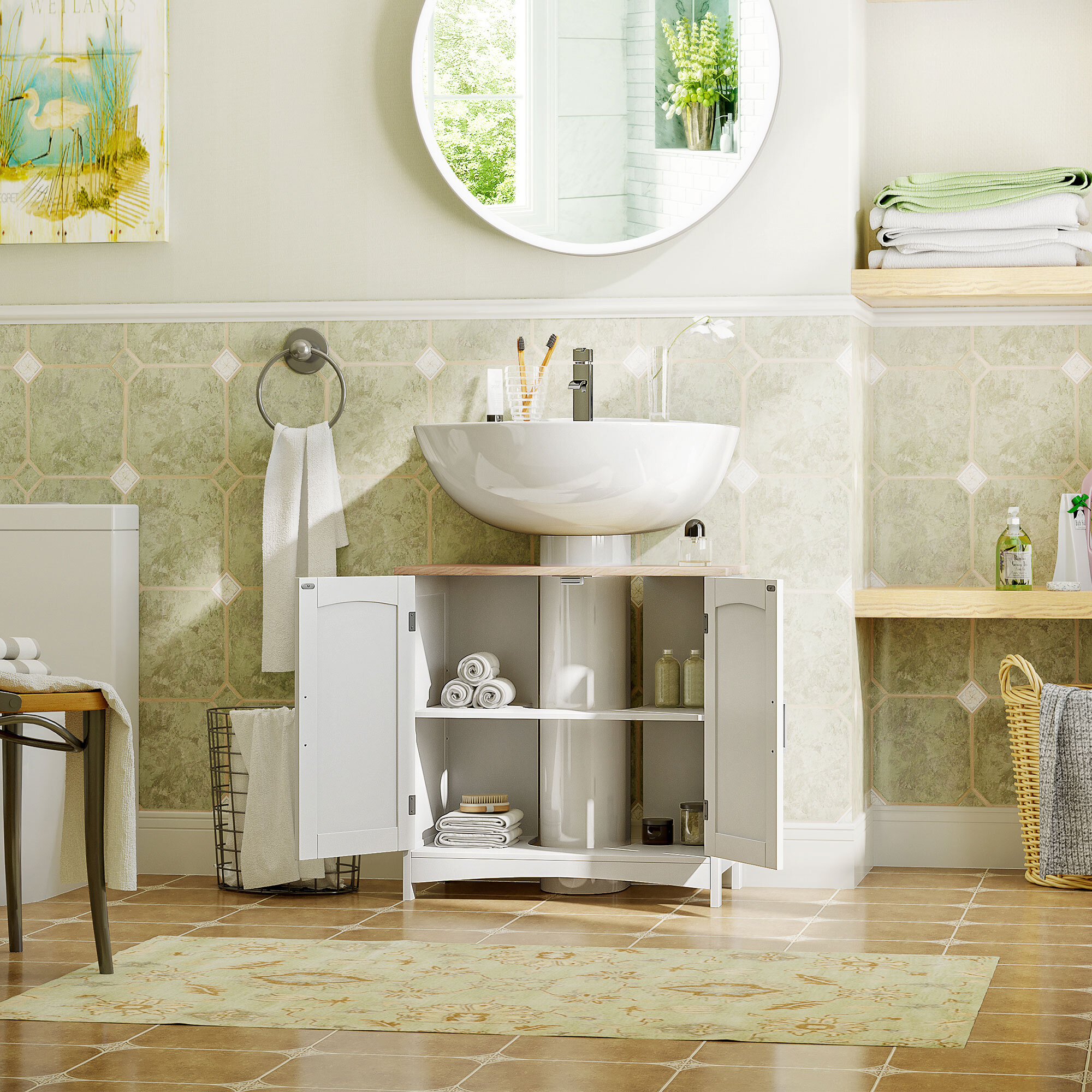 Mueble para Debajo del Lavabo con 2 Puertas Estante Ajustable 60x30x60 cm Blanco