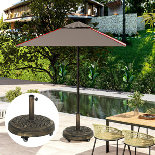 Base para Sombrilla Redonda Soporte para Parasol con Ruedas Pie para Sombrilla Relleno de Cemento Peso 21 kg para Jardín Terraza Bronce