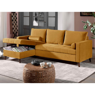POLAR - Canapé d'angle réversible convertible - en velours au design scandinave - 4 places - Jaune