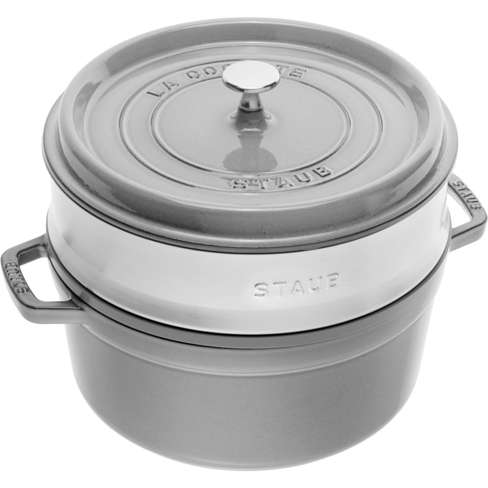 Cocotte avec panier vapeur 24 cm, Rond(e), Gris graphite, Fonte