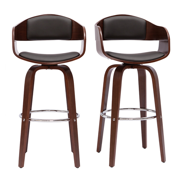 Tabourets de bar vintage pivotants 360° noyer H67.5 cm (lot de 2) GAO