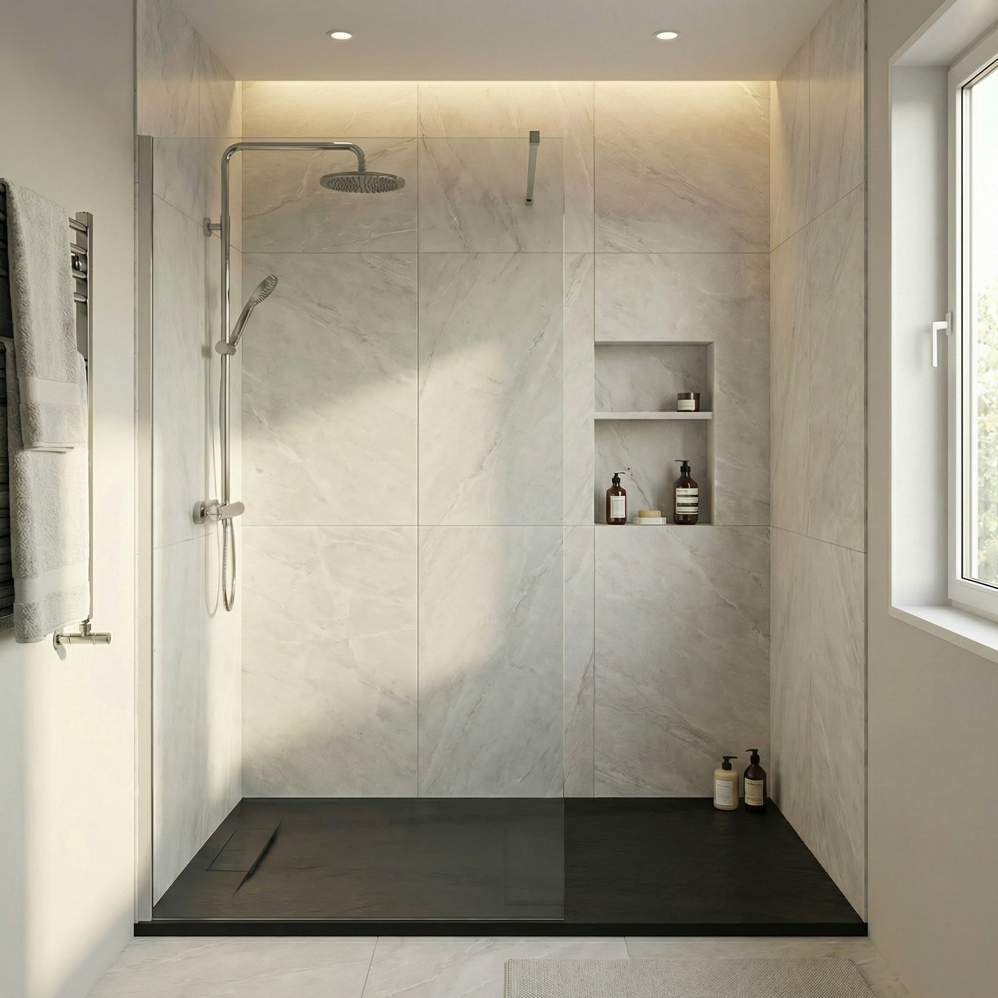 PixL 120x80 cm receveur de douche rectangulaire à poser en résine composite avec surface effet pierre, noir (CERAPX12080B)