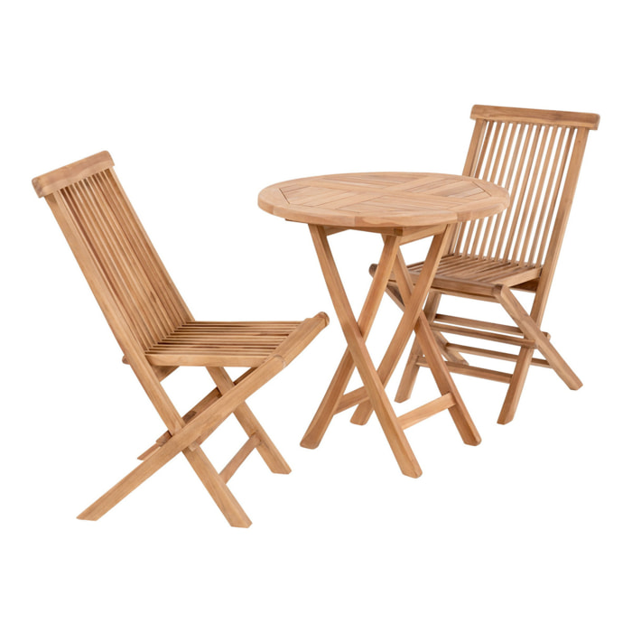 Set da giardino Oviedo e Toledo - Tavolino e 2 sedie pieghevoli in legno naturale