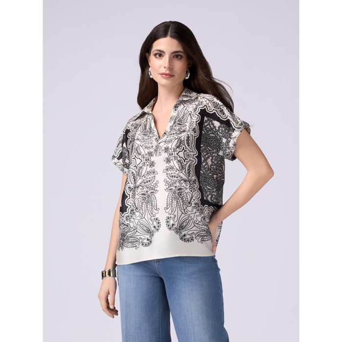 Oltre - Patterned satin blouse - Blanco