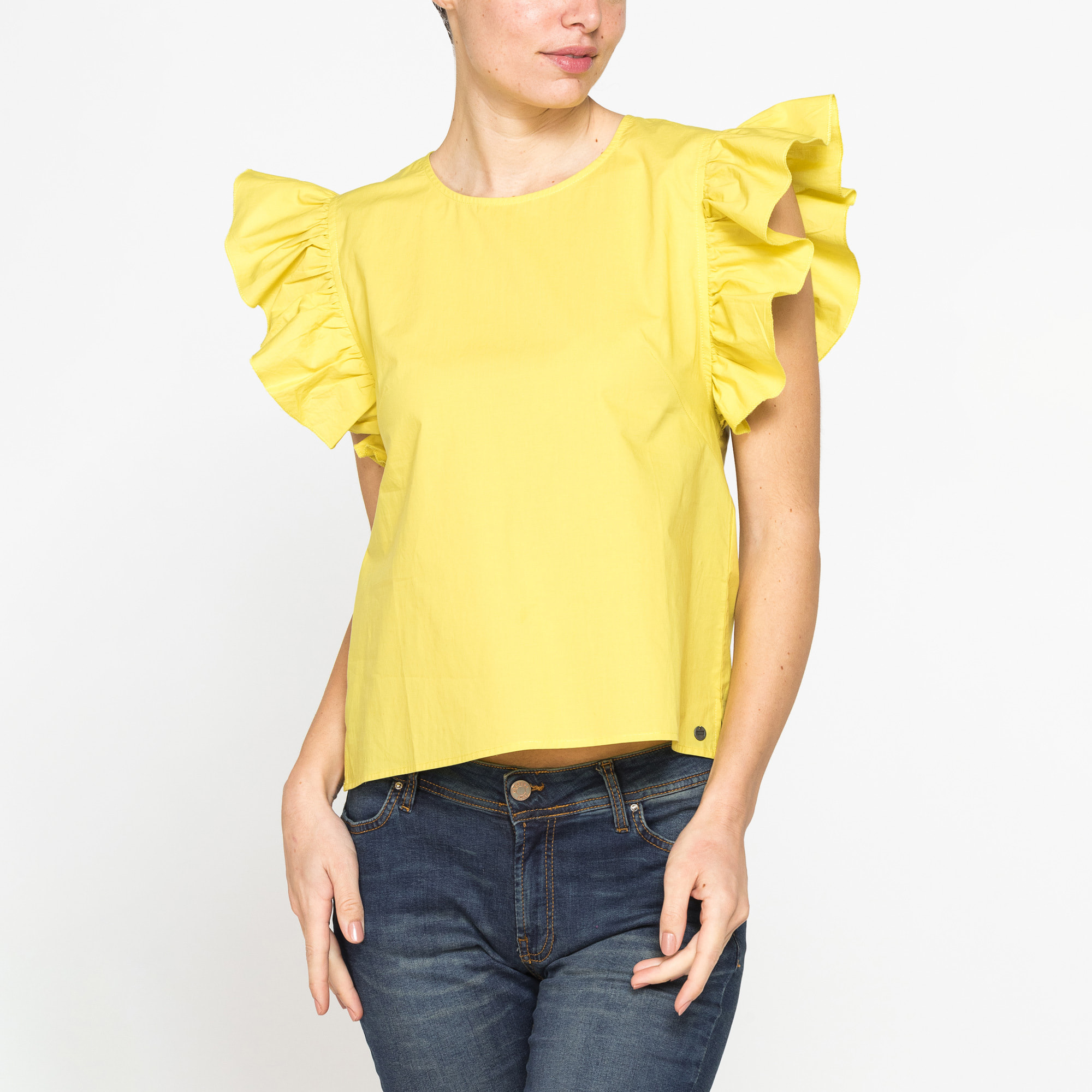 BLUSA CON MANICHE ARRICCIATE IN COTONE
