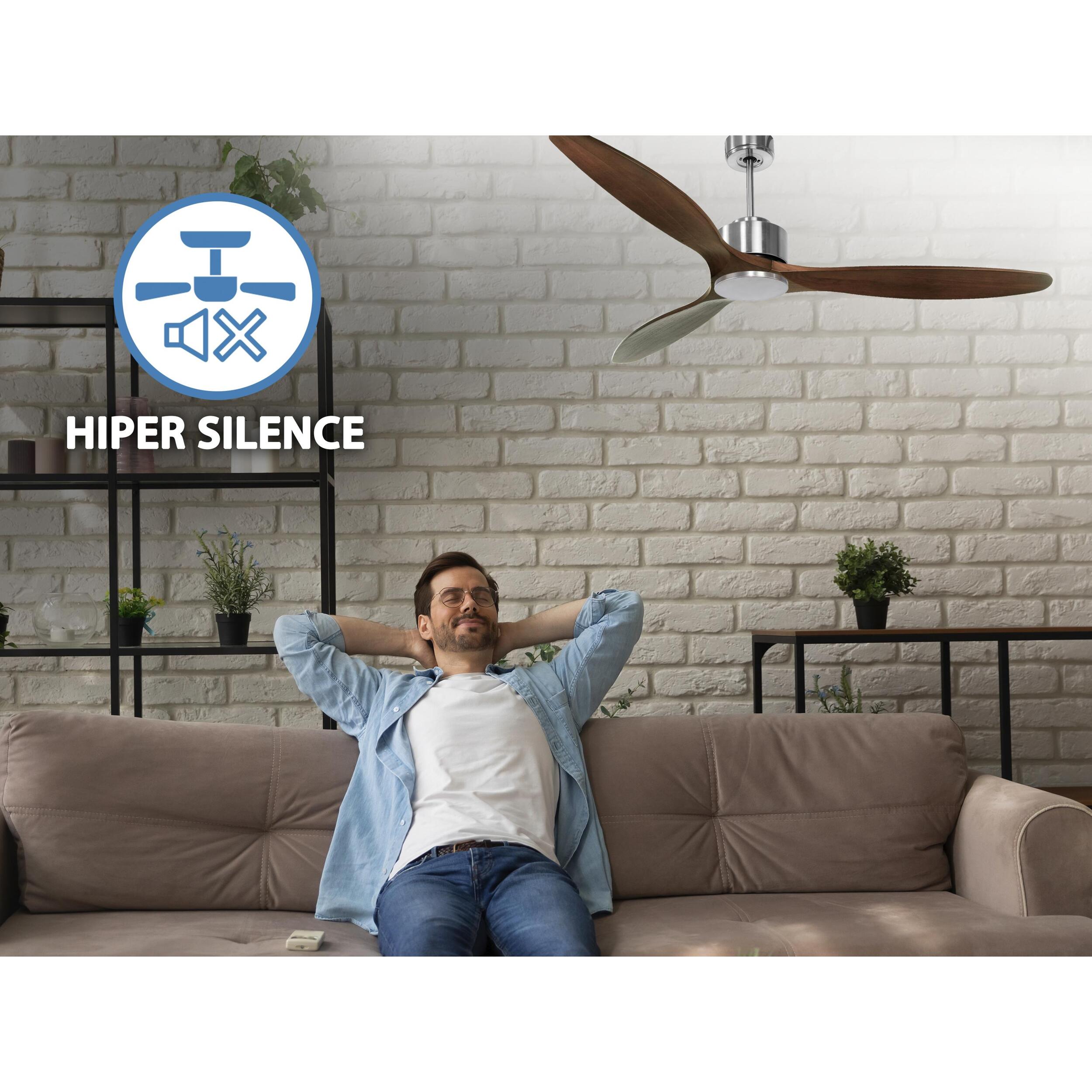 Ventilateur de plafond ø166 cm avec Wifi Réversible Hypersilence 40   W Argent