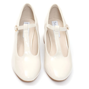 Dècolletè in simil pelle verniciata con tacco basso quadrato