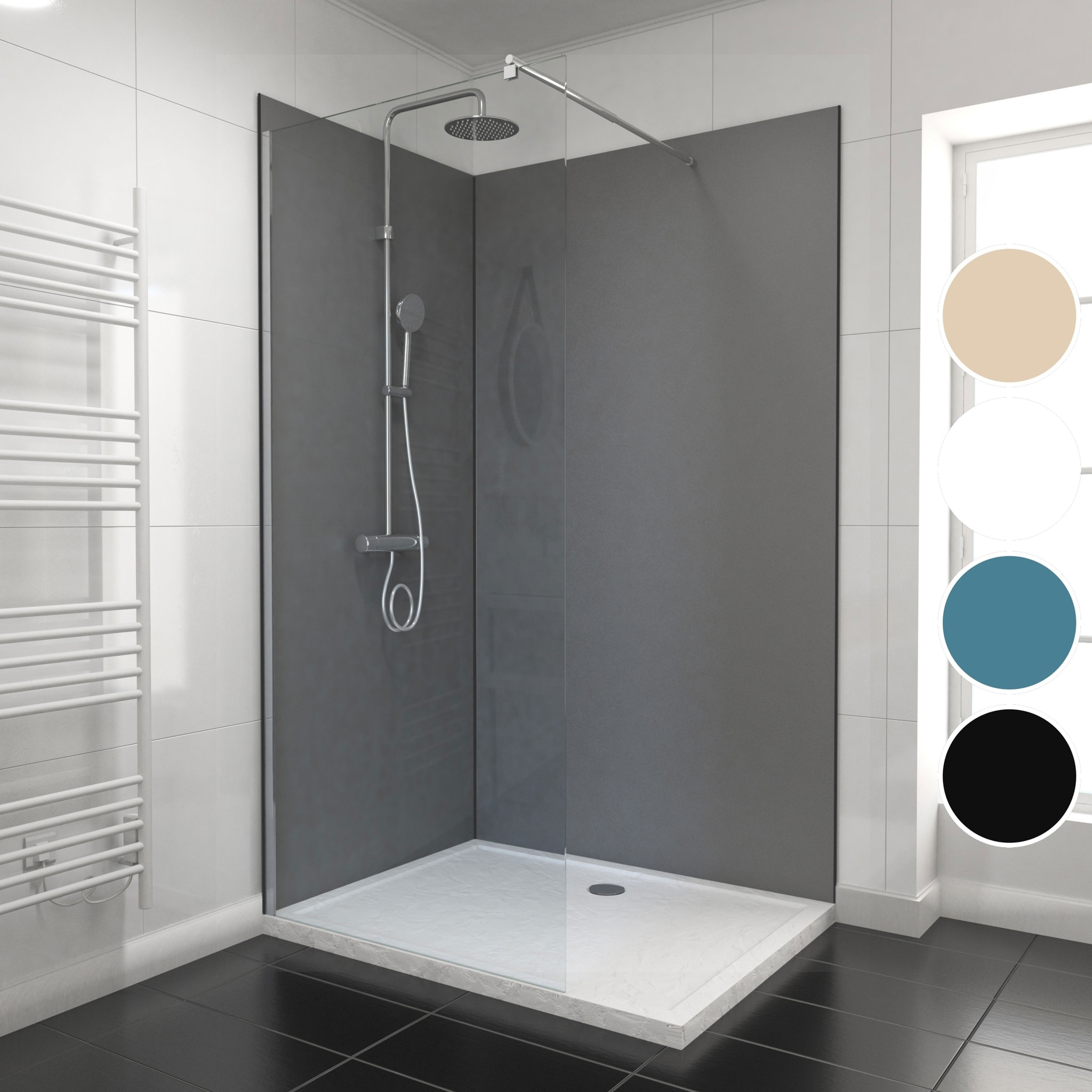 LOT de 2 Panneaux Muraux Aluminium GRIS 90+120x210 cm avec Profilés NOIR MAT - WALL'IT