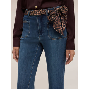 Motivi - Jeans cropped a vita alta con cintura animalier - Blu