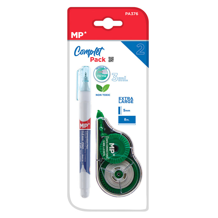 SET DE CORRECTORES: 1 corrector en cinta y 1 corrector líquido tipo bolígrafo.