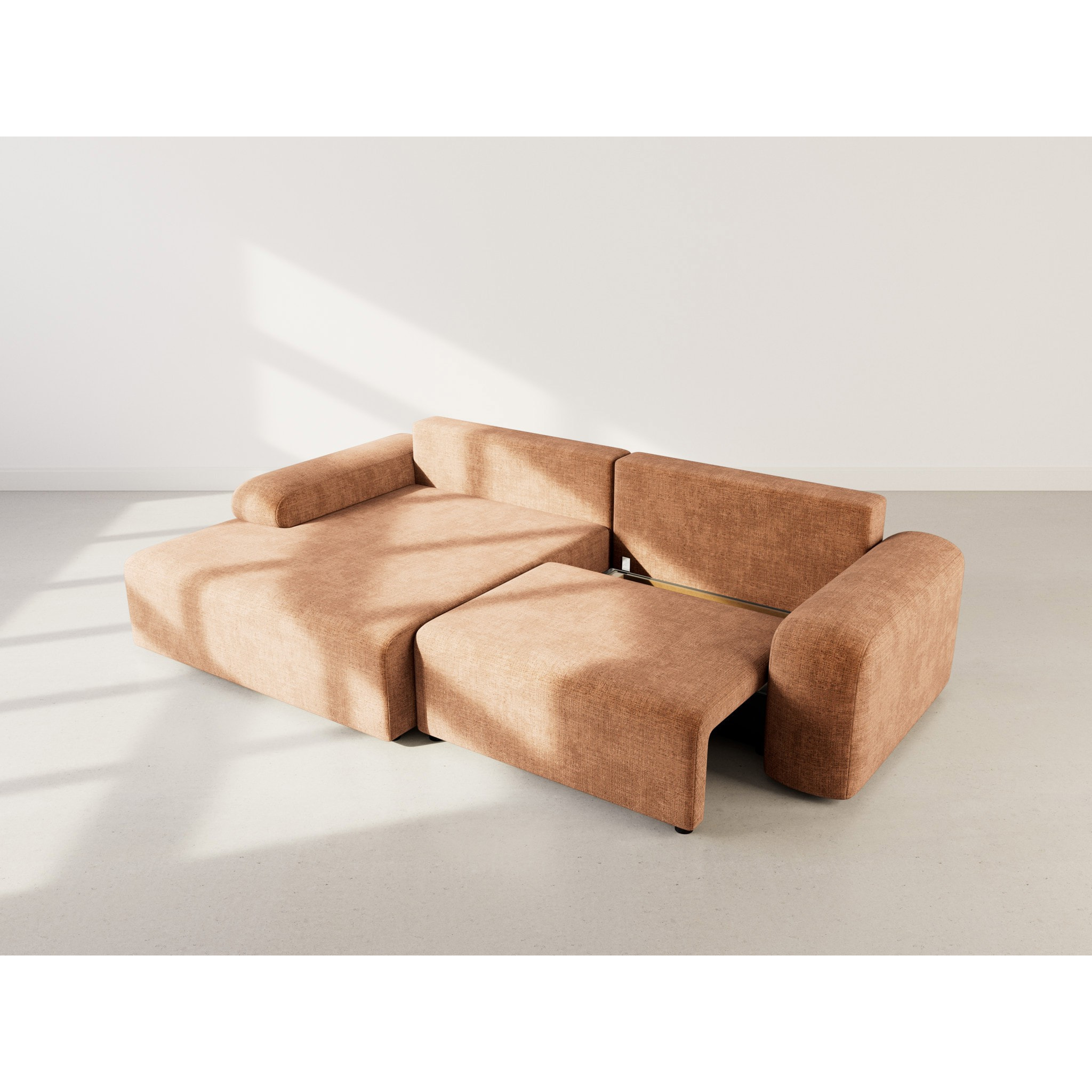 Rebecca - canapé d'angle gauche 4 places convertible avec coffre en velours texturé - Rouille