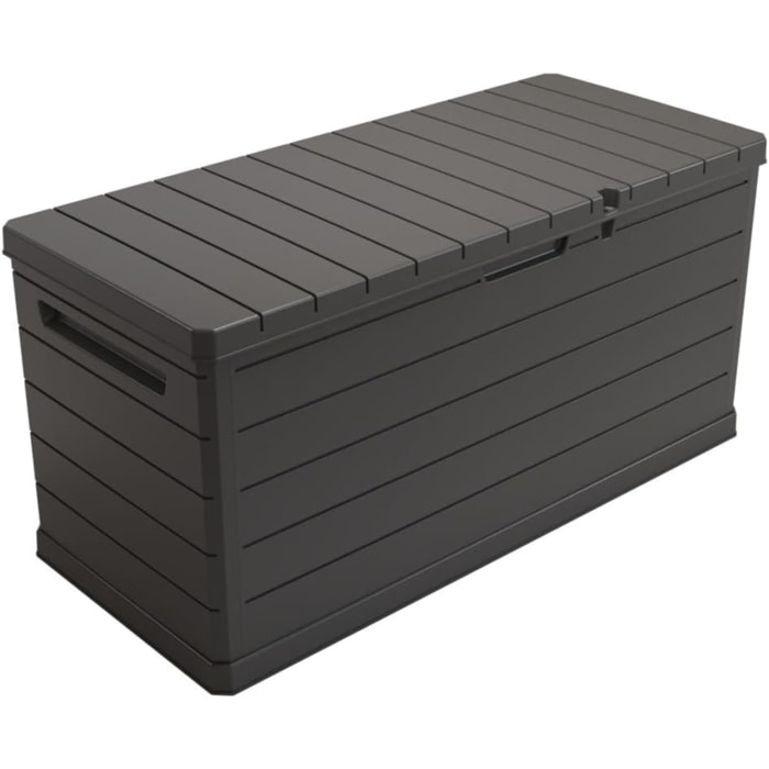 Baúl para exterior de 350L con cerradura, en color Gris oscuro y resistente al agua - 118,5x52x56,8cm