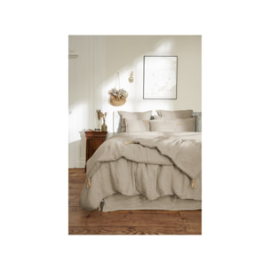 Coussin en lin lavé déhoussable 45 x 45 cm à pompons - 5 coloris - SOLINE