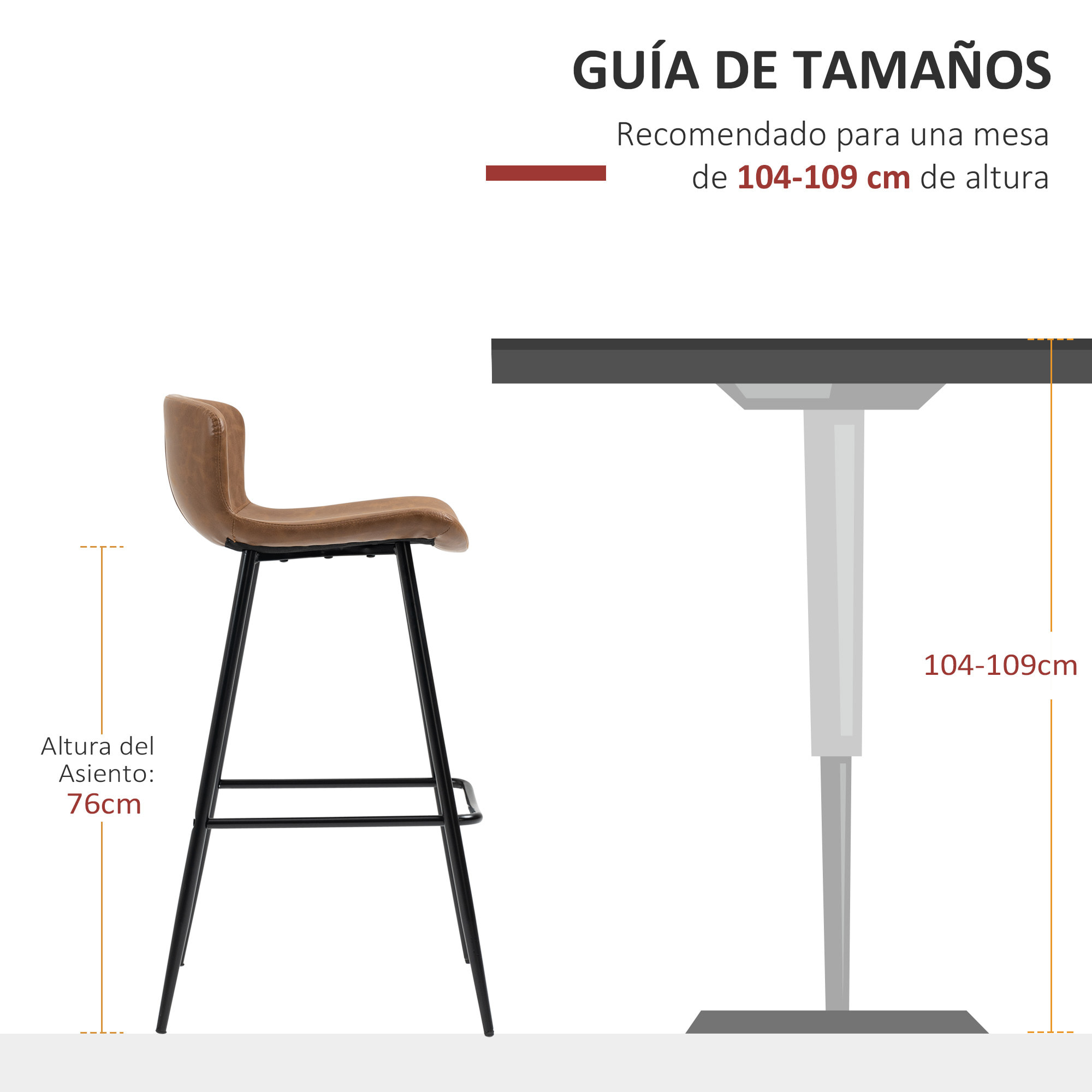 Conjunto de 2 Taburetes Altos de Cocina Sillas Altas de Cocina con Respaldo Tapizado en PU Carga 120 kg para Bar Salón Comedor Marrón