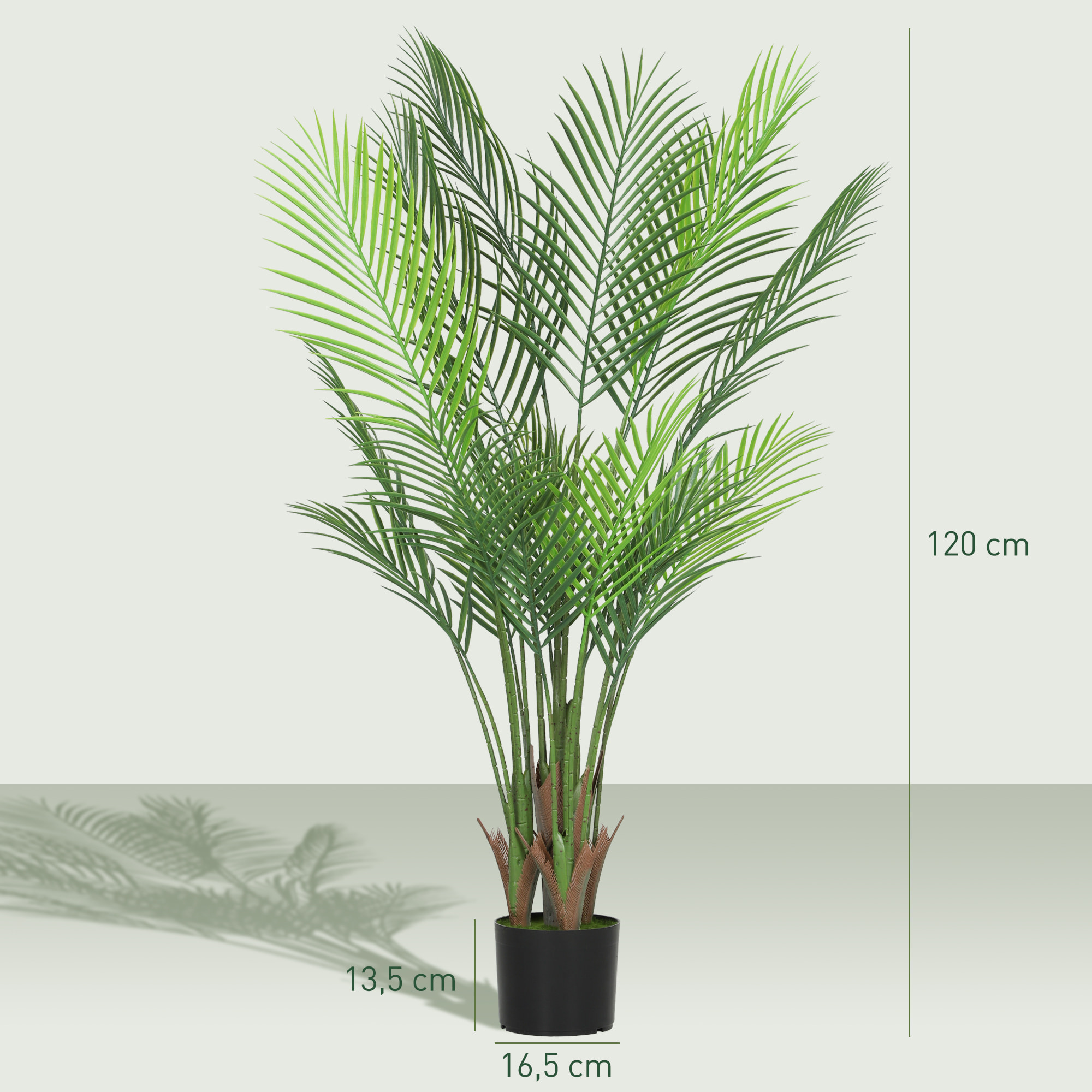 Plante artificielle intérieure palmier H.120cm 4 pieds 20 feuilles grand réalisme PE vert