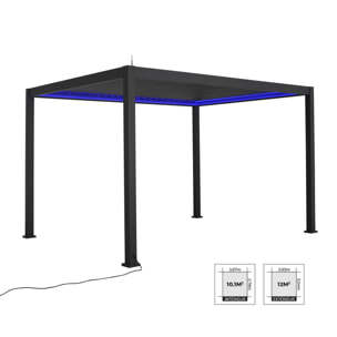 Pergola bioclimatique électrique 3x4m. aluminium. à lames orientables avec éclairage LED + store 3m + store 4m