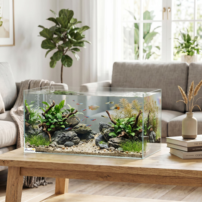 Acuario de Pecera 51 L, Pecera de Cristal con Alfombrilla Protectora, para Peces, Camarones y Tortugas, Transparente