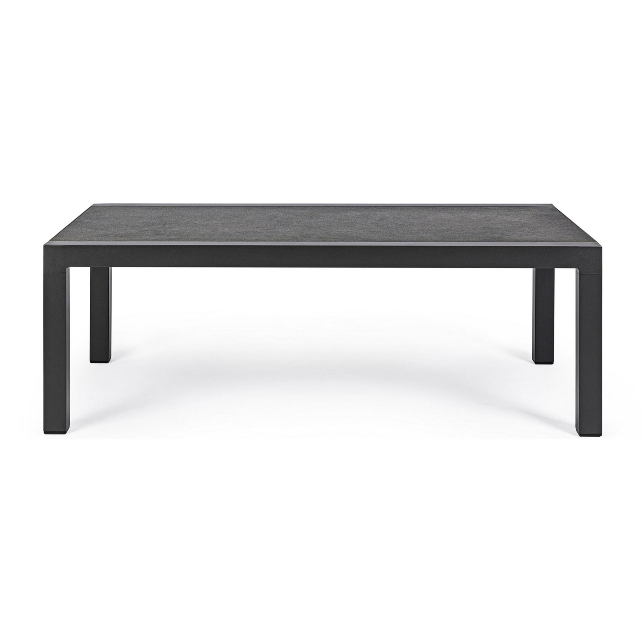 Tavolino da giardino OVIEDO con piano in ceramica e struttura in alluminio antracite, 120×70 cm