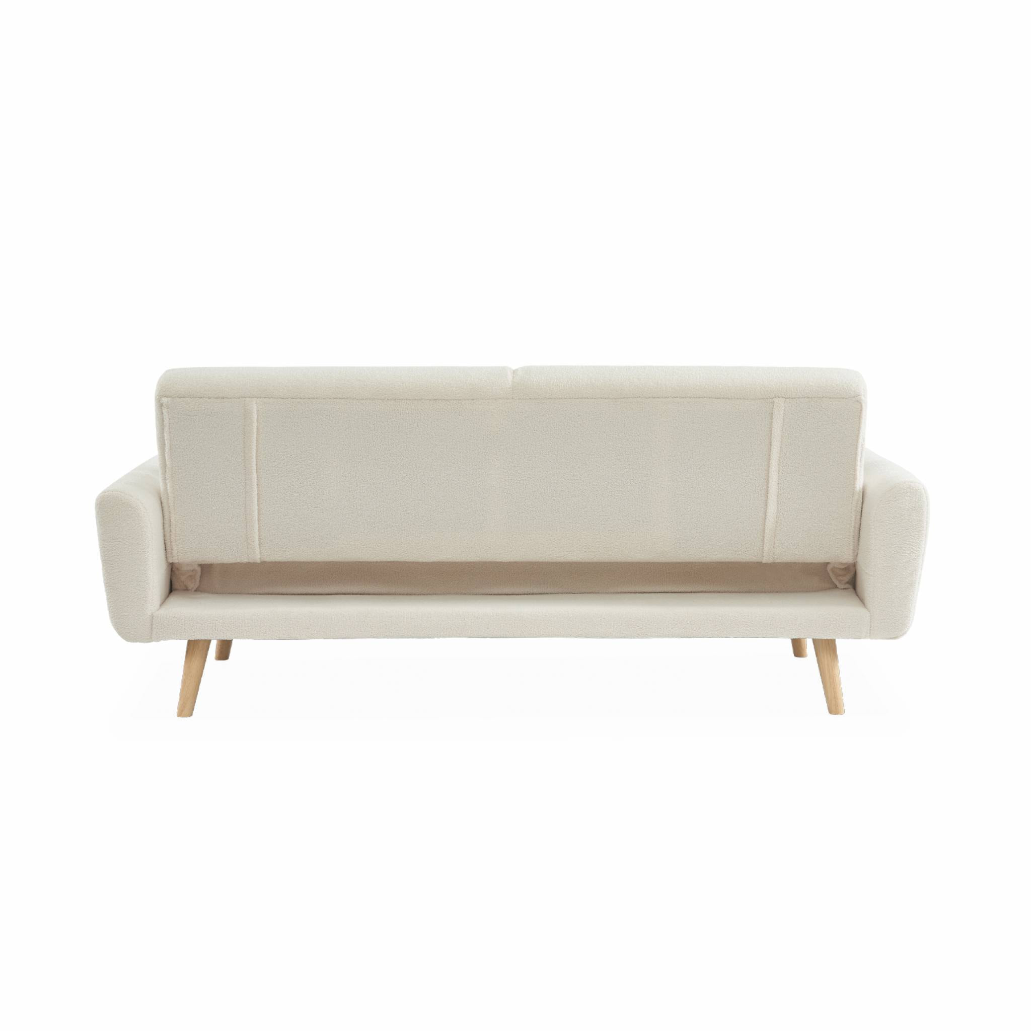 Canapé convertible à bouclettes crème - Oskar - 2 - 3 places scandinave droit avec pieds bois