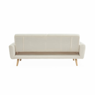 Canapé convertible à bouclettes crème - Oskar - 2 - 3 places scandinave droit avec pieds bois