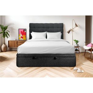 Lit coffre avec tête de lit capitonnée bouclette