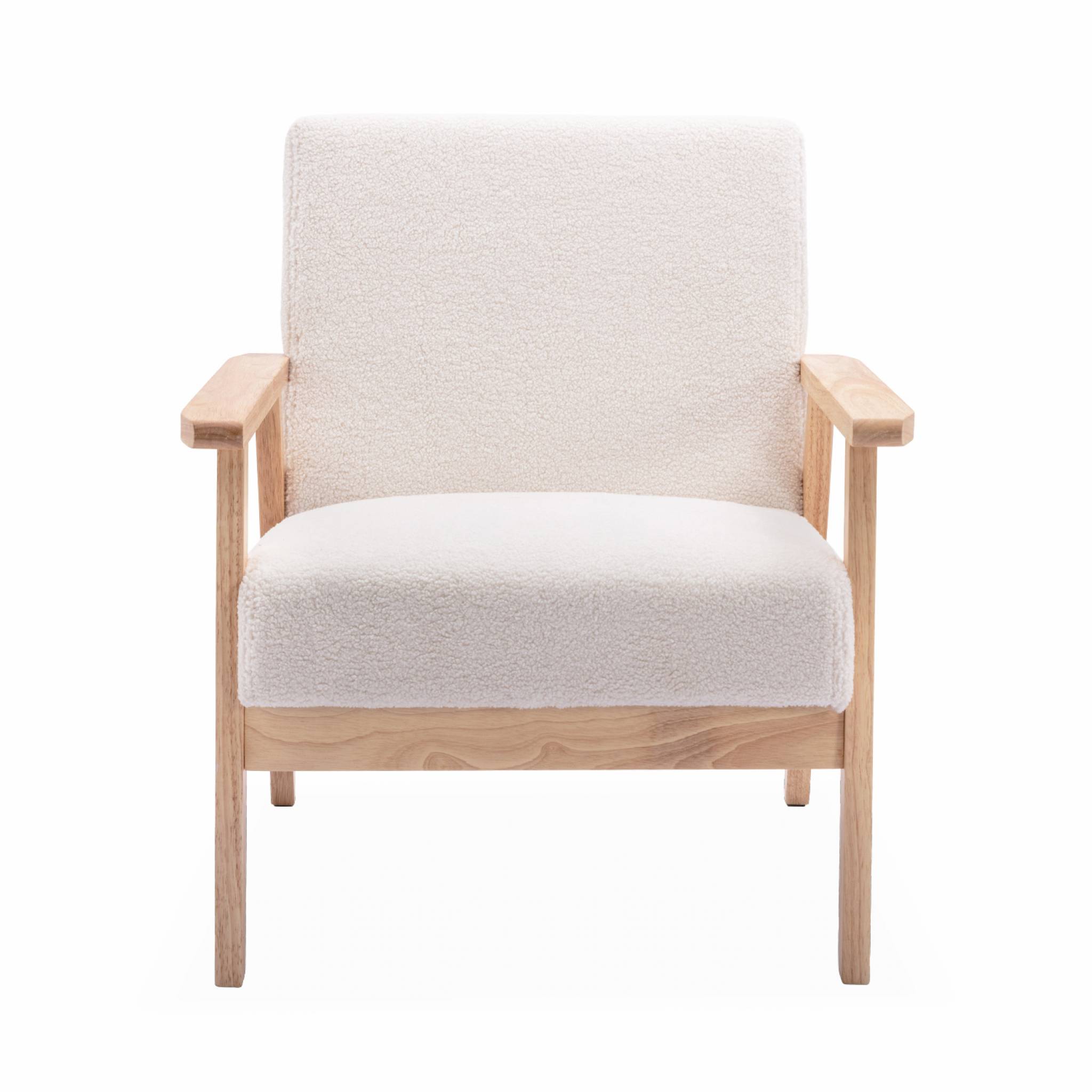 Fauteuil scandinave en bois et tissu bouclette. Isak. L 64 x P 69.5 x H 73cm