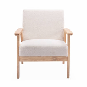 Fauteuil scandinave en bois et tissu bouclette. Isak. L 64 x P 69.5 x H 73cm