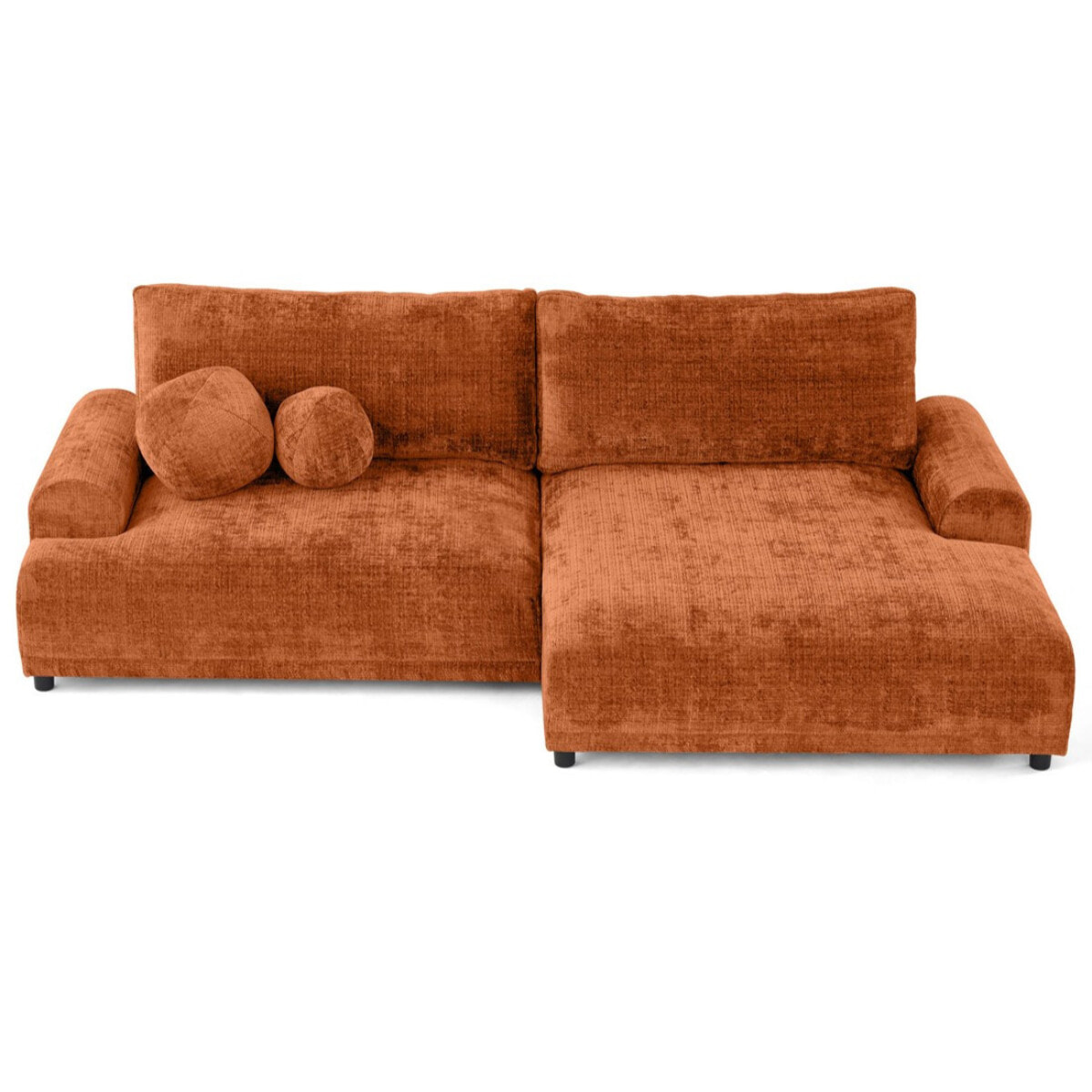 Nelly - canapé d'angle droit 4 places convertible avec coffre en velours texturé - Rouille