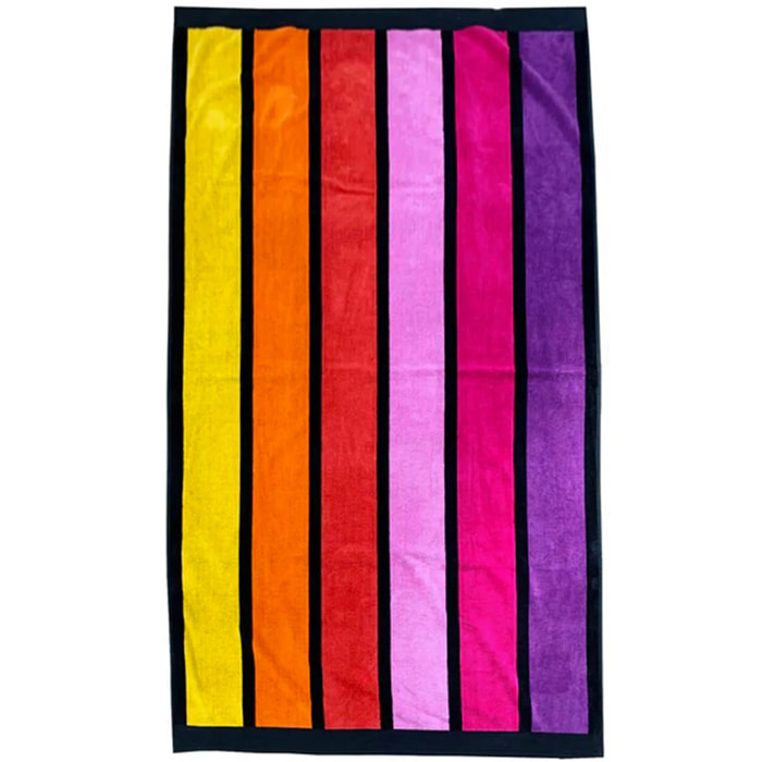 Serviette de plage éponge velours Jacquard Rose 100x175 470g/m² - Happy Chic
