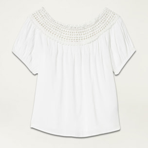 Oltre - T-shirt con bordo in macramé - Bianco