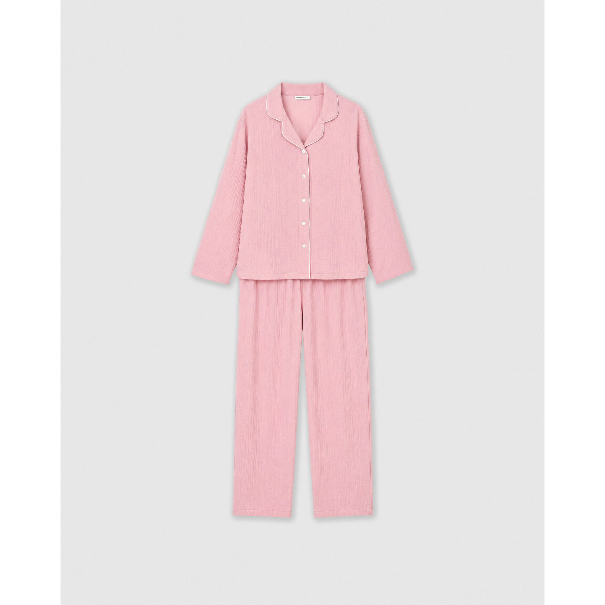 Pigiama lungo camicia in mussola rosa chiaro