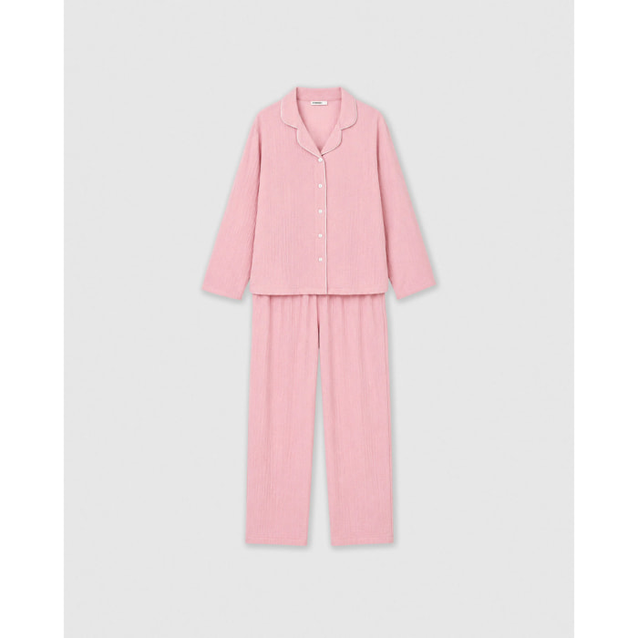 Pigiama lungo camicia in mussola rosa chiaro
