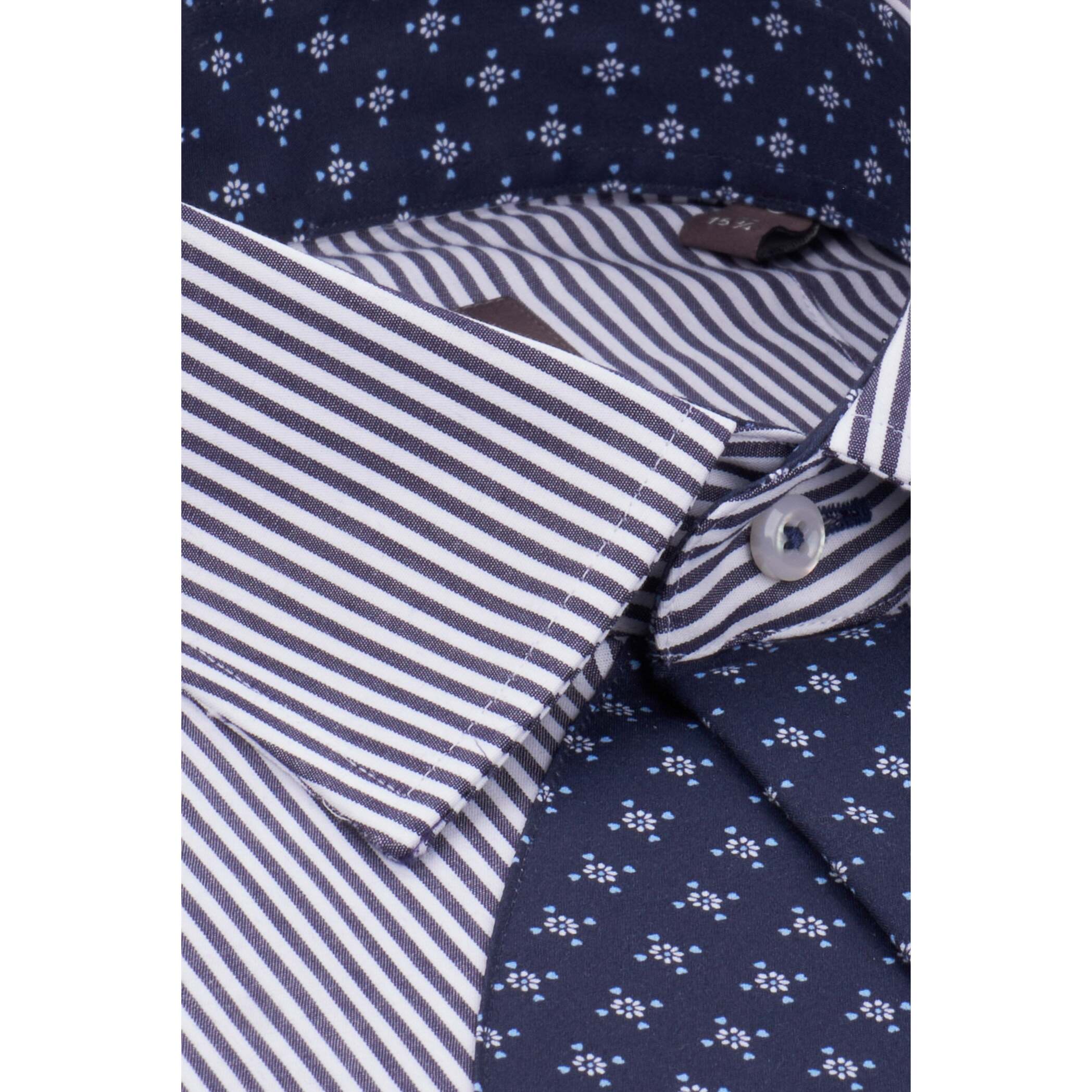 Camicia Uomo Bottone Italiano Slim Popeline Riga Larga Bianco e Blu