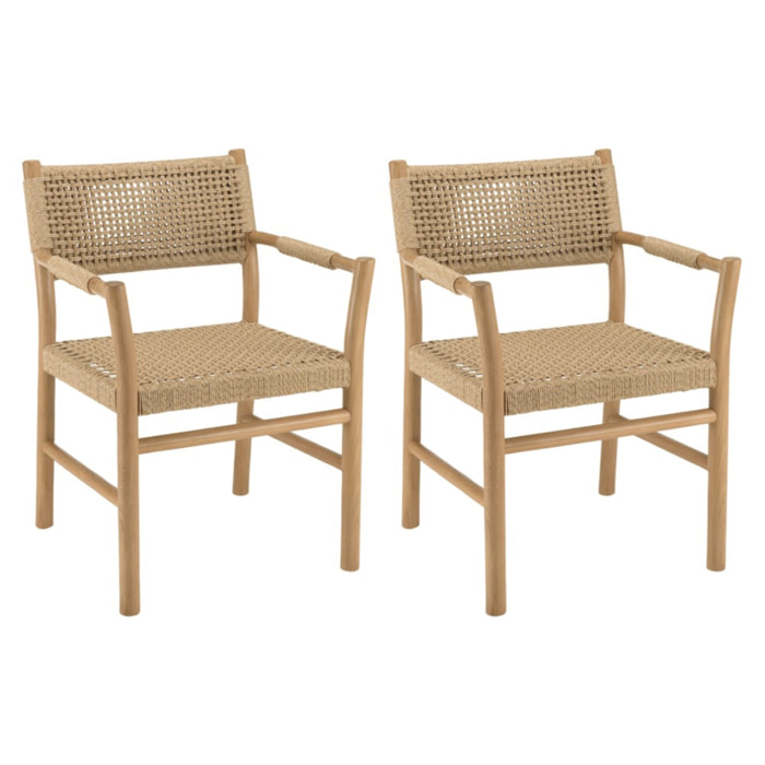 VALERIA - Lot de 2 fauteuils jardin accoudoirs teck rotin synthétique beige