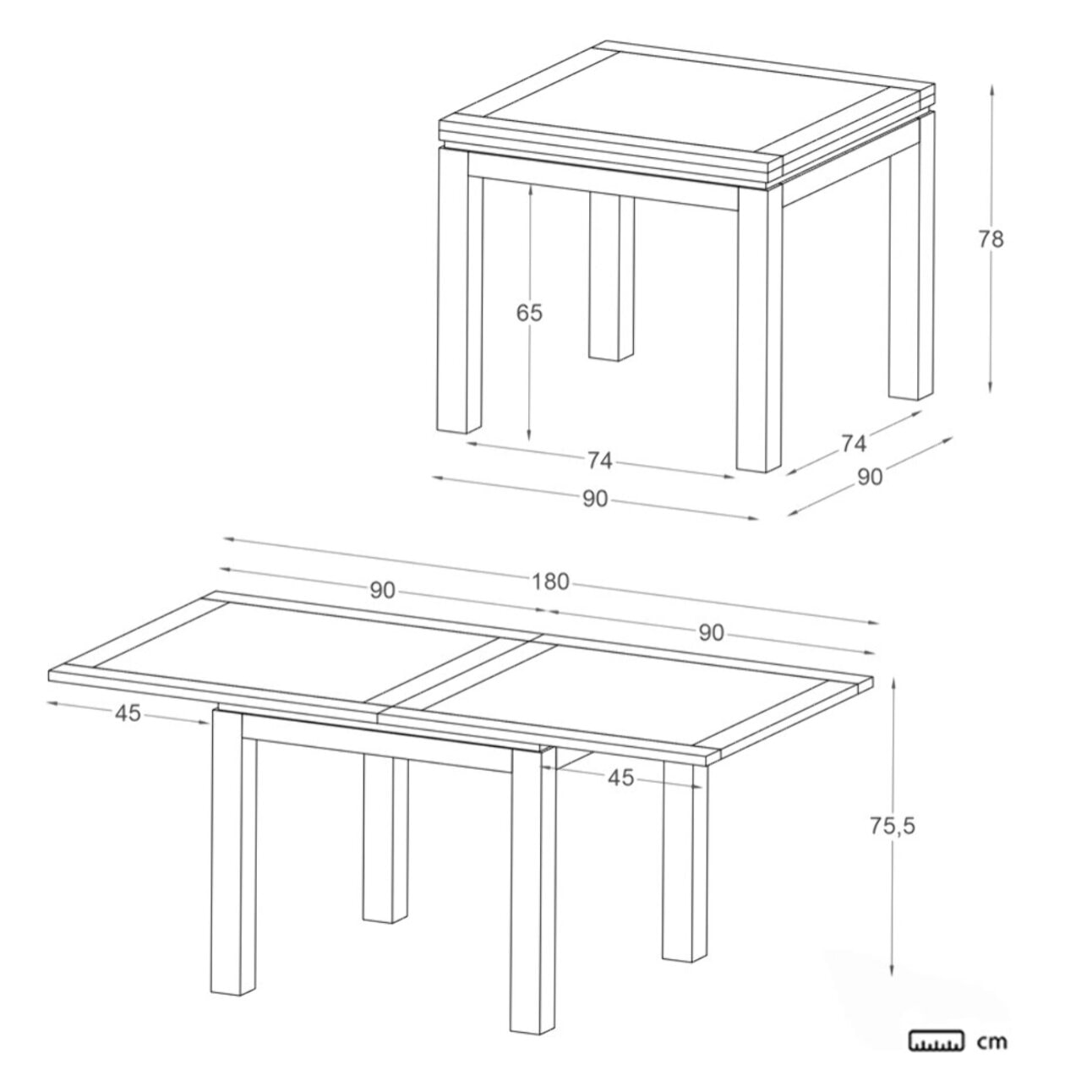 Table à manger extensible Blay -bois massif de mindi et placage naturel de mindi-couleur teck 90 x 78 x 90 cm