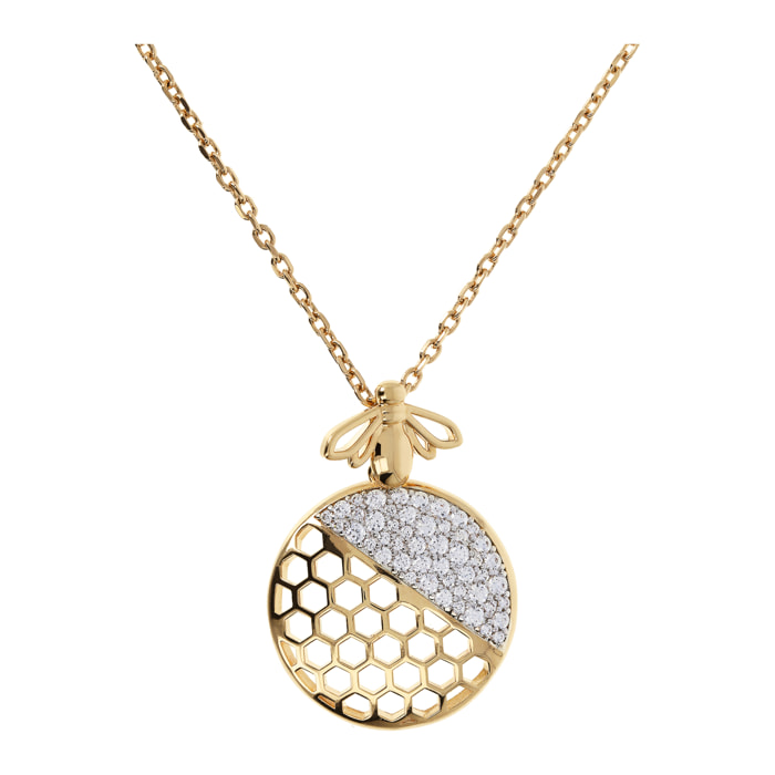 Collana Pendente Ape Alveare con Pavé in Cubic Zirconia Bianche Placcata Oro Giallo 18kt