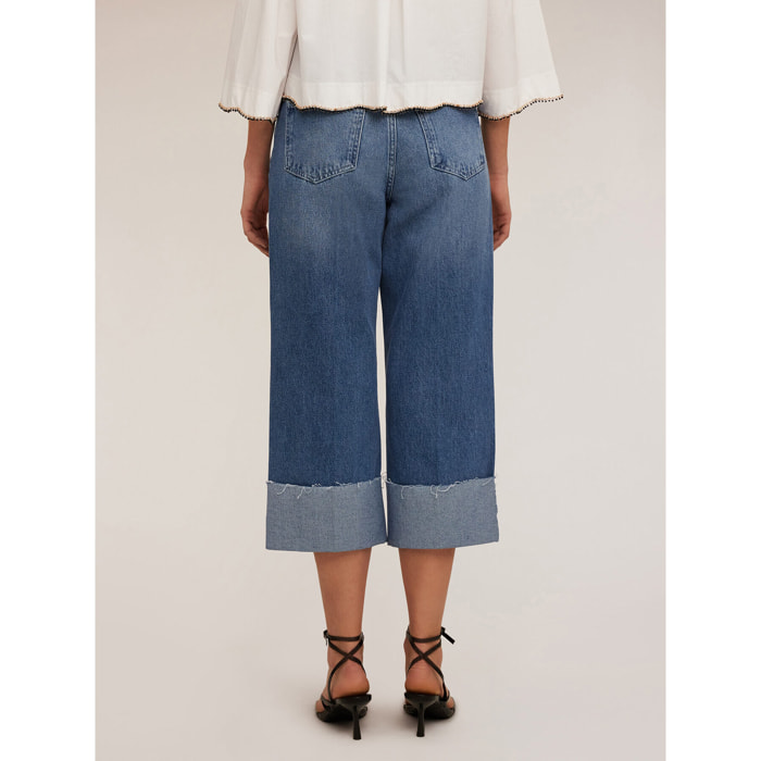 Motivi - Jeans wide leg cropped - Azzurro