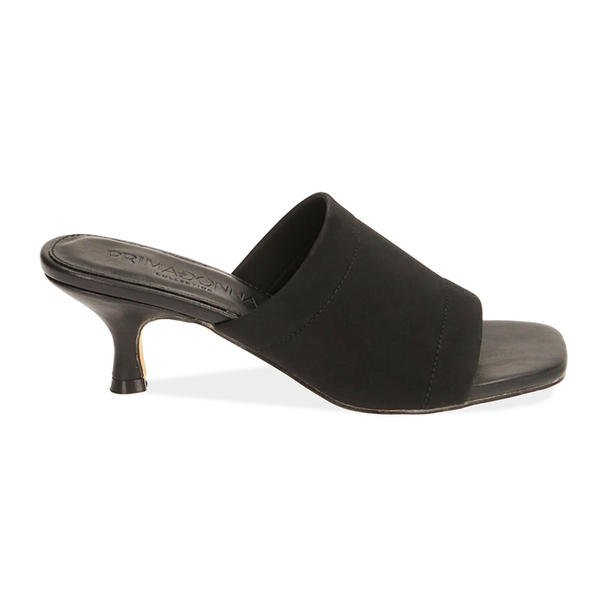 Mules nere in lycra, tacco 6,5 cm