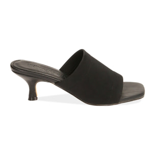 Mules nere in lycra, tacco 6,5 cm