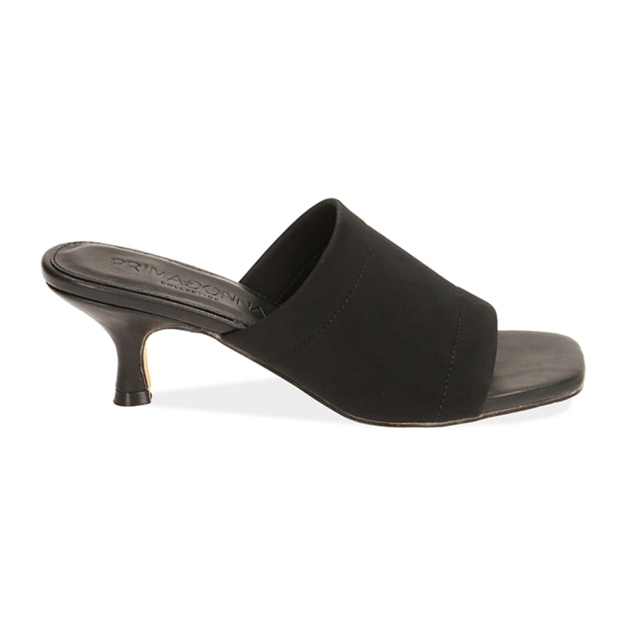 Mules nere in lycra, tacco 6,5 cm