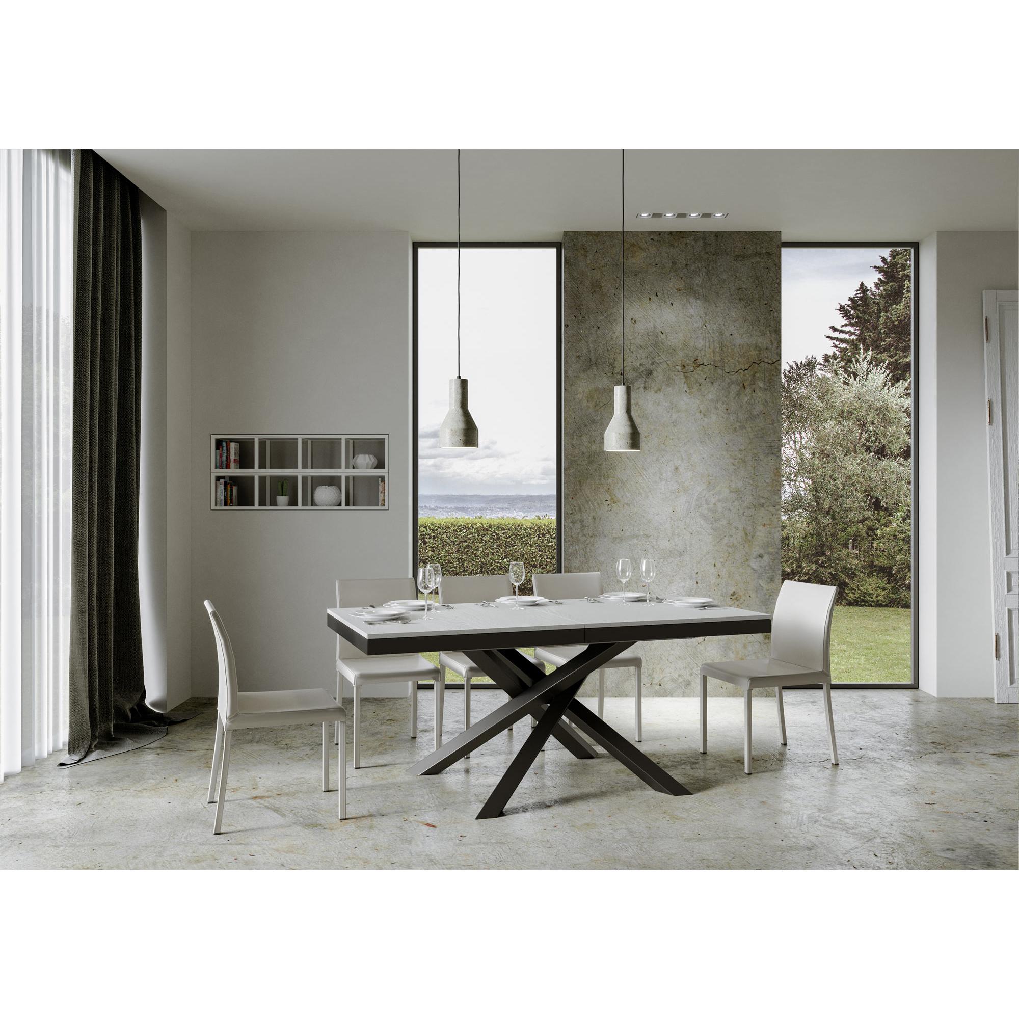 Mesa extensible 90x160/420 cm Volantis Evolution Fresno Blanco estructura Antracita