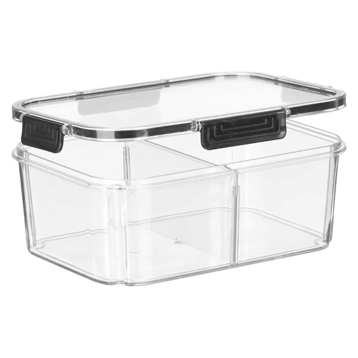 Contenitore ermetico trasparente nero con divisorio rimovibile. Capacità di 2000ml.